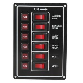 El-panel med 6 kontakter til 12V, lodret